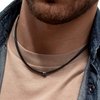 Galis Choker Necklace for Men - Leather Necklace Cord with Small Stainless Steel Bead Pendant - Our Mens Necklaces Are Stylish Gifts for Him - 17" Black Leather Necklace Cord Great as Surfer Necklace