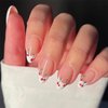 SINHOT Medium Press on Nails Glossy Almond Fake Nails White French False Nails Cherry Stiletto Acrylic Arificial Nails with Glue for Women and Girls