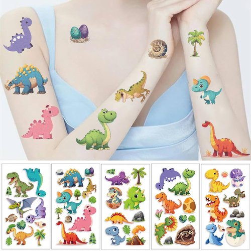 Y 10 Sheet Dinosaur Temporary Tattoo Stickers Boys Girls Makeup Festival Carnival Birthday Party Fake Body Tattoos for Ancient Animal Theme Face Tattoos Body Tattoos