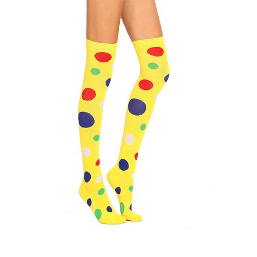 Clown Socks Long Knee High Socks Colorful Vibrant Dot Rainbow Socks with Clown Headband for Girls Women Halloween Carnival Circus Stage Costume