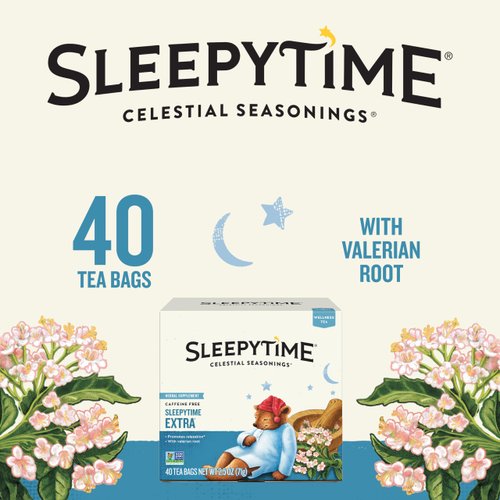 Celestial Seasonings Sleepytime Wellness Extra Tea, Caffeine Free, 40 Tea Bags Box, (Pack of 6)
