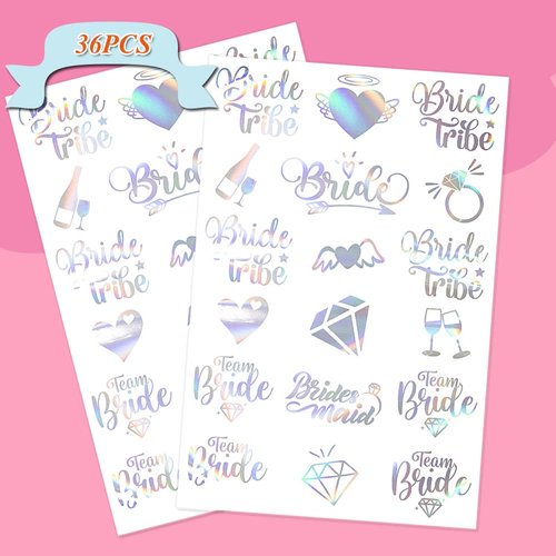 Bachelorette Temporary Tattoos, 40 Iridescent Styles Bachelorette Party Decorations | Fun Bridesmaid Favors for Bride To Be - Bachelorette Party favors accessories (2 sheet 36pcs)