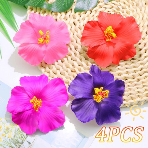 VENOFEN 4PCS Flower Hair Clips Hawaiian Flowers Clips Colorful Plumeria Flower for Hair Hibiscus Flower Hair Accessories for Summer Beach Holiday Hair Decoration