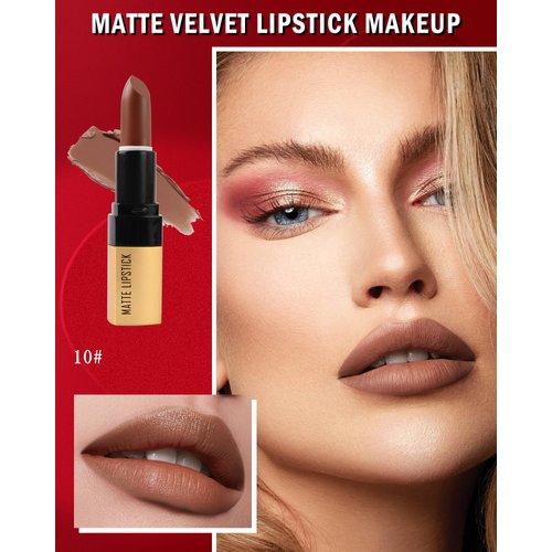 Matte Lipstick,Caramel Brwon Velvet Smooth Lip Tint Stain,Long Lasting Waterproof 24 Hours Lip Gloss Lipcolor,labiales mate 24 horas originales,Non-Stick Not Fade Lipgloss,Lip Makeup Gift for Woman-10