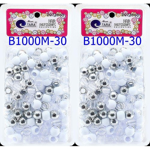 Tara Assorted Color Design Plastic Beads For Braid Hair Medium Size (Pack Of 2) Selection (B1000M-30)