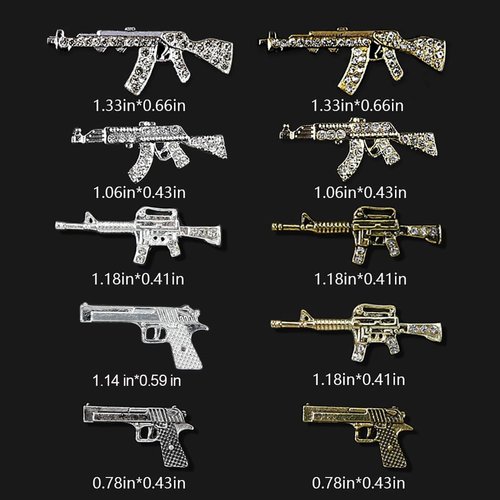 10Pcs 3D Metal Gun Nail Charms Alloy Weapon Nail Charm Luxury Rhinestones Gun Charms for Nails Gun Nail Jewels for Nail Art Decoration Accessories DIY Nail Art Tools Nail Supplies