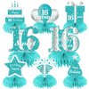 Teal Sweet 16th Birthday Decorations Honeycomb Centerpieces, 8Pcs Breakfast Blue Happy 16 Birthday Table Centerpieces Party Supplies for Girls, Teal Blue Sixteen Bday Party Table Toppers Sign Decor