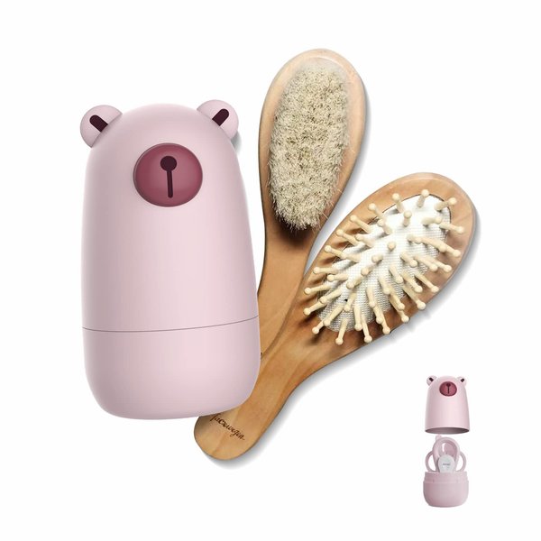 6-in-1 Baby Grooming Set, Natural Wooden Hairbrush and Comb, Nail Clippers,Nail Scissors, Nail File and Tweezers for Kids and Newborns in Nice Gift Box