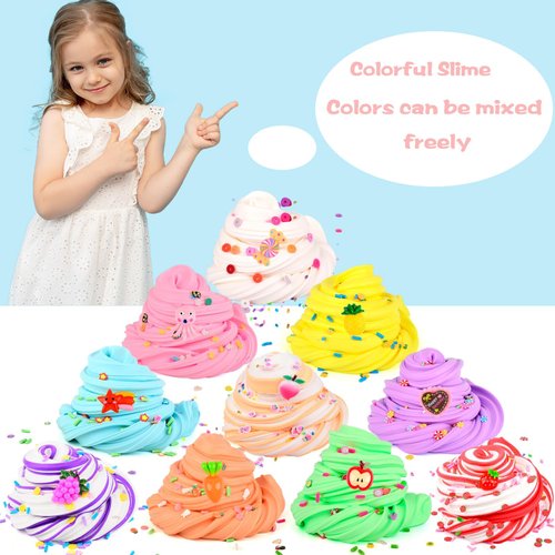 WUJYLY Butter Slime Kit 11 Pack, Scent, Stretchy, and Non-Sticky, with Peach Strawberry, Grape Slime Charms, Stress Relief, Educational Slime, Birthday Gifts Prize Party Favors for Girl Boys Kids 6-12