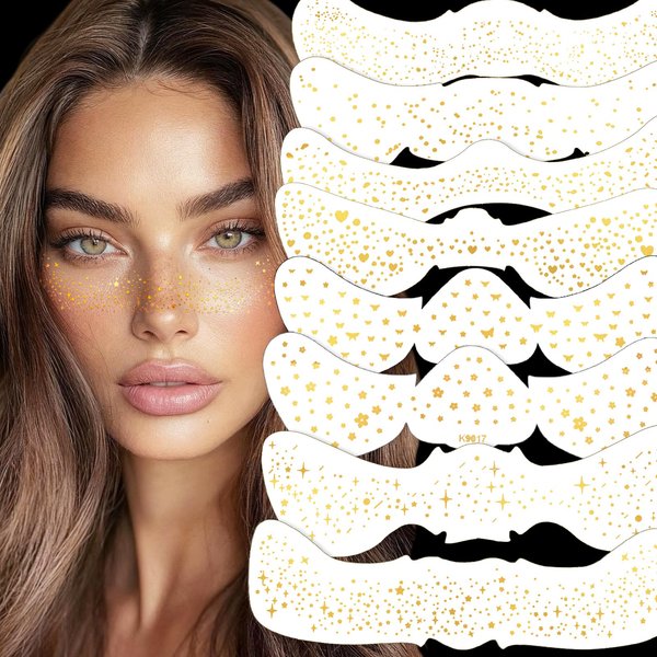 NOOEPC Makeup Patches 8 Pcs Sparkle Freckles Face Glitter, Body Glitter Festival Essentials Glitter Makeup Faux Freckles Glitter Freckles Face Tattoo Sparkle Freckles for Women