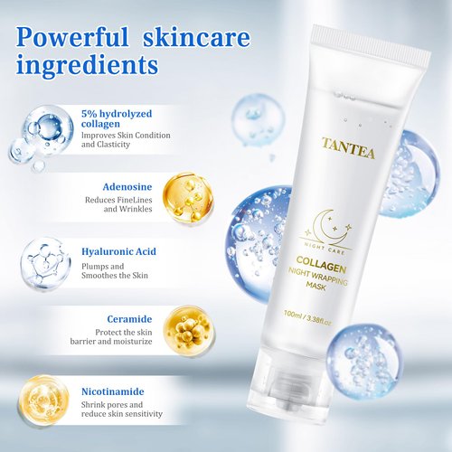 Tantea Collagen Night Wrapping Mask, collagen face mask, Collagen Wrapping Mask for Elasticity & Hydration, Reduces Sagging & Dullness, Tightens Skin, 3.38 Fl.Oz