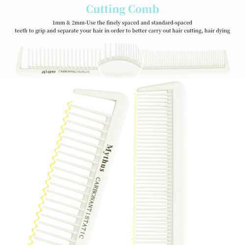 CestoMen 10 Pieces Carbon Hair Styling Comb Set: Professional Fine and Wide Tooth Comb Rat Tail Combs Anti Static Heat Resistant Hairdressing Comb for All Hair Types (White)