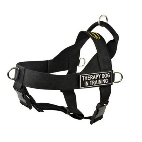 Dean & Tyler DT Universal No Pull Dog Harness - Adjustable, Strong Neoprene Nylon - for Small Breeds - Removable Patches - Size XSmall - Girth Size 21"- 25" - Includes Therapy Dog in Training Patches