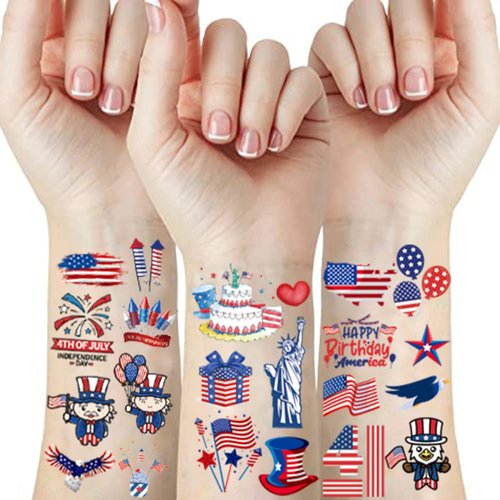 10 Sheets Fourth of July Tattoo Sticker, USA Flag Star Design Temporary Tattoos, Independence Day Patriotic Theme Decorations, Disposable Face Body Paint Art Tattoo Memorial Day Party Decor Supplies
