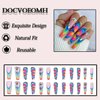DOCVOEOMH Square Press on Nails Long Rainbow Butterfly Fake Nails with Rhinestones Design Full Cover French Acrylic False Stick Glue on Nails for Women and Girls 24PCS