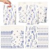 ArowlWesh Blue and White Floral Bird Party Favor Bags - 50Pcs Plastic Sketch Birds Flowers Candy Treat Gift Bag with Handles Blue and White Snack Goodie Bags for Wedding Birthday Party Supplies Decor