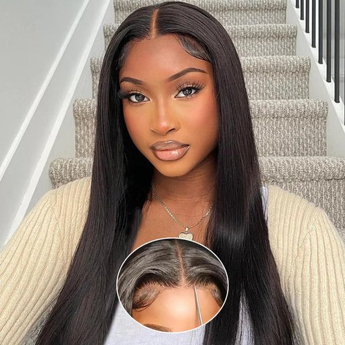 Hechirun Glueless Wigs Human Hair Pre Plucked 200% Density Wear and Go Glueless Wigs Human Hair Pre Cut 13x4 Straight Lace Front Wigs Human Hair HD Lace Frontal Wigs Human Hair for Women 18 Inch