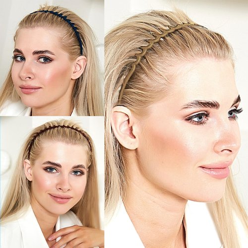 SHEHARUHI 6 PCS Zig Zag Headbands for Women and Girls Shark Teeth Plastic Hair Band 90s Fashion Non Slip Comb Effortless Spike Headband