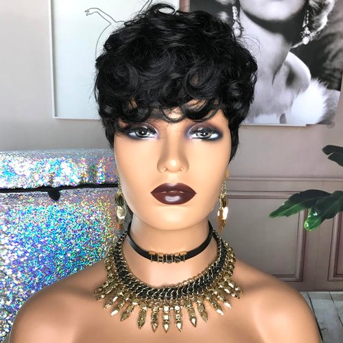 HOTKIS Short Curly Pixie Cut Wig Human Hair for Black Women Short Human Hair Pixie Cut Glueless Wig Short Wigs Natural Curly