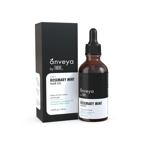 Anveya Rosemary Mint Hair Oil | For Hair Growth, Hair fall and Dandruff Control | Smoothens Dry Scalp & Split Ends | Suitable for both Men and Women | 50ml
