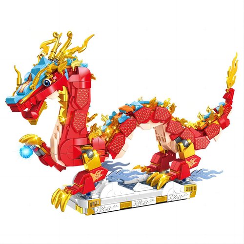ZEVREVS 2024 Lunar New Year Auspicious Dragon Building Blocks Spring Festival Dragon Buildable Figure, Chinese New Year Gift Dragon Building Set, Best Gift for Boys and Girls