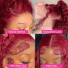 24 Inch Burgundy Lace Front Wigs Human Hair Wigs for Black Women 99J Deep Wave Wigs Glueless Wet and Wavy Red Colored Curly Human Hair Wig Pre Plucked 13x4 Transparent Lace Frontal Wigs 180% Density