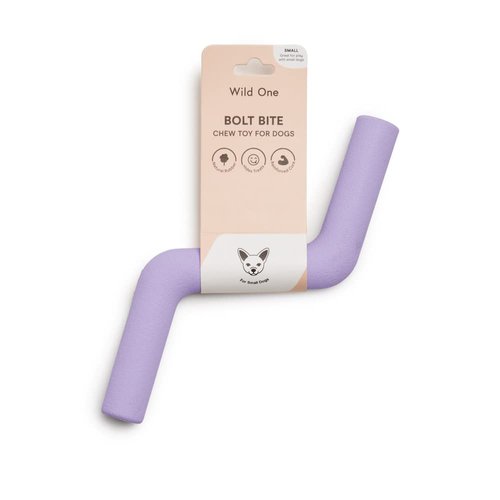 Wild One Small Bolt Bite Dog Toy 100% Natural Rubber, Fun to Chew, Chew Toy, Treat Dispensing, Made for Small Breeds Lilac
