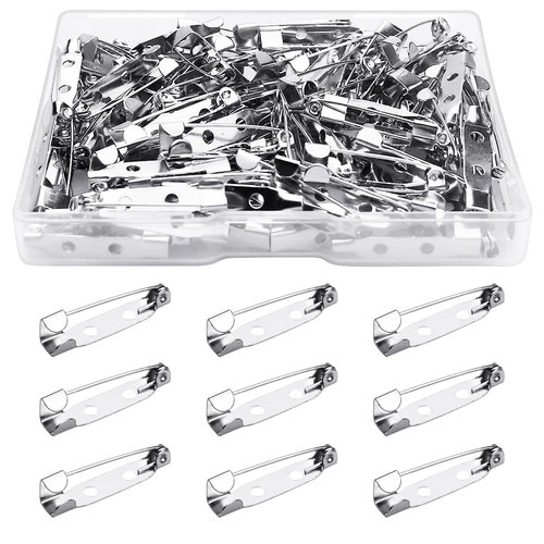 100 Pcs Bar Pins Backs Safety Clasp, Locking Pins Silver Brooch Clasp Pins Bar Jewelry Pins for Badges DIY Craft Sewing Baby Shower Wedding Name Tags (25mm)