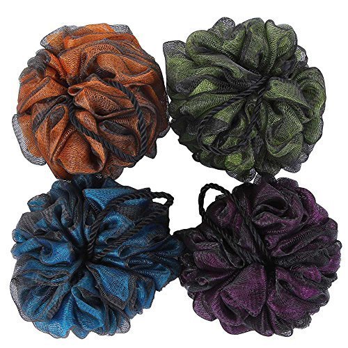 Loofah Bath and Shower Sponge Pouf, Mesh Brush Ball Exfoliating Body Scrubber Ball Pack of 4 (60g/pcs)
