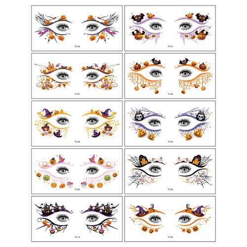 10 Sheets Halloween Eye Shadow Temporary Tattoo Stickers Face eye Makeup Stickers for Women Girls Halloween Masquerade Party