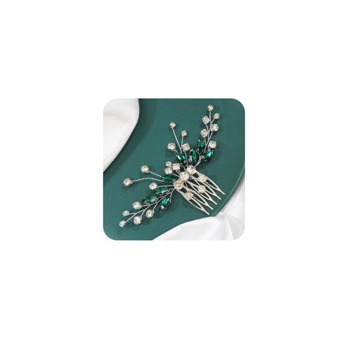 Brihasory Bohe Green Wedding Bridal Hair Comb Rhinestone Hair Accessories for Brides Flower Headpiece Romantic Hair Ornaments Prom Tiaras for Girls and Women Valentine Bridesmaid Gifts(Silver Green)