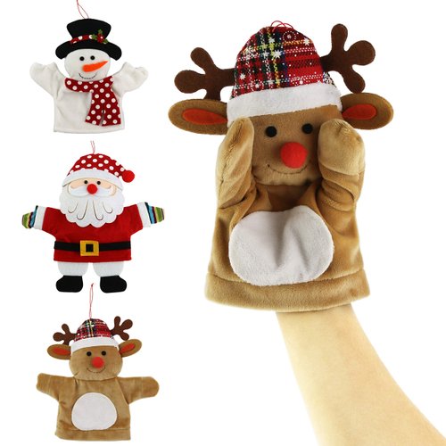 Athoinsu 3 Pack Christmas Hand Puppets, Snowman Elk and Santa Claus, Xmas Holiday Party Supplies ...