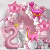 5pcs Pink Dinosaur Balloons, Girl Dinosaur Birthday Number Mylar Foil Balloon Pink Dinosaur 2nd Birthday Party Supplies Decorations (2nd)