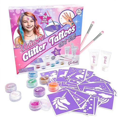 GIRLINK Glitter Tattoo Kit for Girls, Temporary Tattoo Girls: Kit of 36, Our Glitter Tattoo Kit Make Your Own Temporary Tattoos, Kids Tattoos Temporary for Girls, Perfect Gifts for Birthday Party.