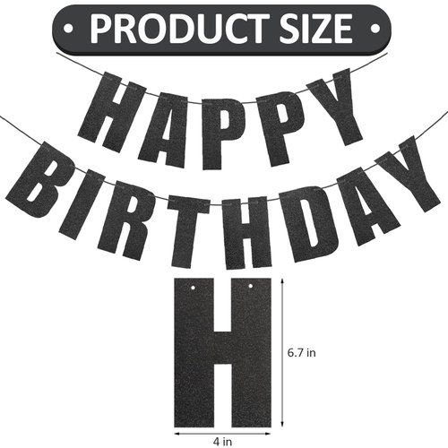 BAOBAOJOY Black Happy Birthday Banner for Birthday Party Decorations, Birthday Decor Backdrop Supplies, Happy Birthday Sign for Women, Men, Kids, and Girls or Boys' Birthday Celebrations(Black)