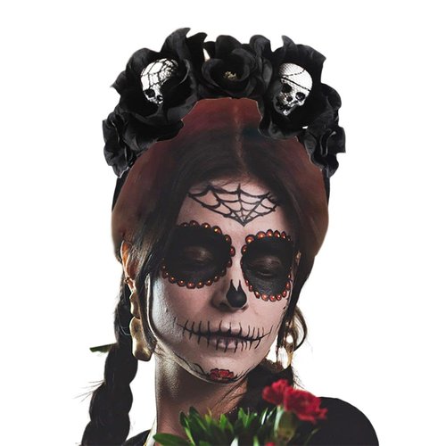 EARENT Halloween Rose Skull Headband Black Flower Crown Hair Bands Gothic Floral Leaf Veils Hair Hoops Headpieces Costume Party Masquerade Decoration Hair Accessories for Women