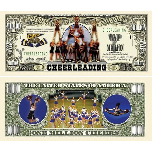 25 Cheerleading Million Dollar Bills with Bonus “Thanks a Million” Gift Card Set