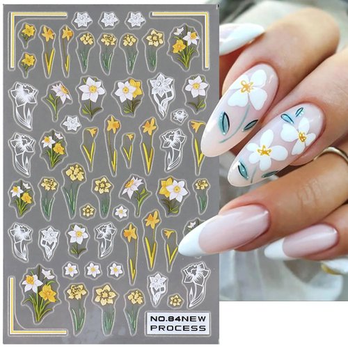 Vezocim Flower Nail Art Stickers Decals Ultra Thin 3D Nail Self-Adhesive Sticker Designs Sunflower Daisy Tulip Butterfly Ladybug Nail Transfer Decal Supplies for Women Manicure Charm Decorations