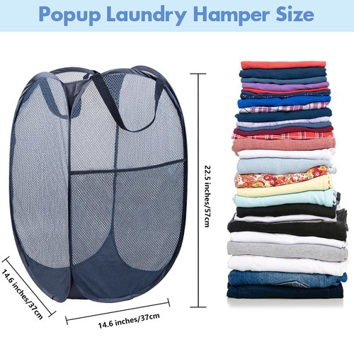 Pop Up Hamper, 1 PCS Mesh Pop Up Laundry Hamper, Premium Pop Up Laundry Basket, Mesh Laundry Basket, Pop Up Hampers for Laundry, Mesh Laundry Hamper, Foldable Popup Mesh Hamper, Travel Hamper, Blue