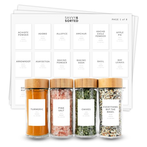 Minimalist Spice Jar Labels - 146 Preprinted Stickers for Organizing Containers, Herbs and Seasonings in the Kitchen Pantry