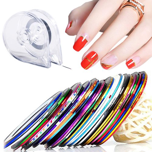 30 Colors Nail Striping Tape Line 2 PCS Nail Tape Dispensers Tape Roller Dispenser Striping Tape Line Nail Art Tools Nail Art Decoration Stickers Kit DIY Nail Tip for Women Girls Manicure Tips Decor