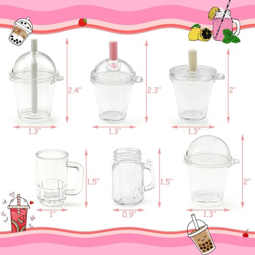 Mini Transparent Dollhouse Cups Mini Coffee Cups Miniature Ice Cream Cups for Keychain DIY Crafts and Doll Accessories Toys (26PCS)