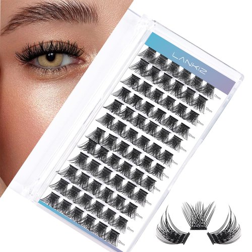 LANKIZ Lash Clusters DIY Lash Extensions Individual Lashes Natural Eyelash Clusters Extensions Soft and Lightweight Resuale Wide Band Cluster Lashes for Home Use (C01,D-12mm)