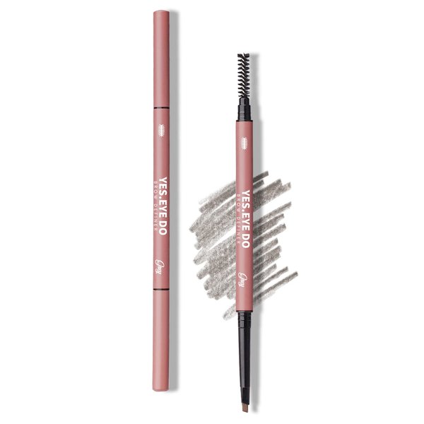 Gray Eyebrow Pencil for Gray Hair, Automatic Grey Eyebrow Defining Pen with Brush, Retractable Brow Filler Waterproof Long-lasting, Ultra Precise 2mm Tip for Filling Sparse Brows, Gray, YES.EYE DO