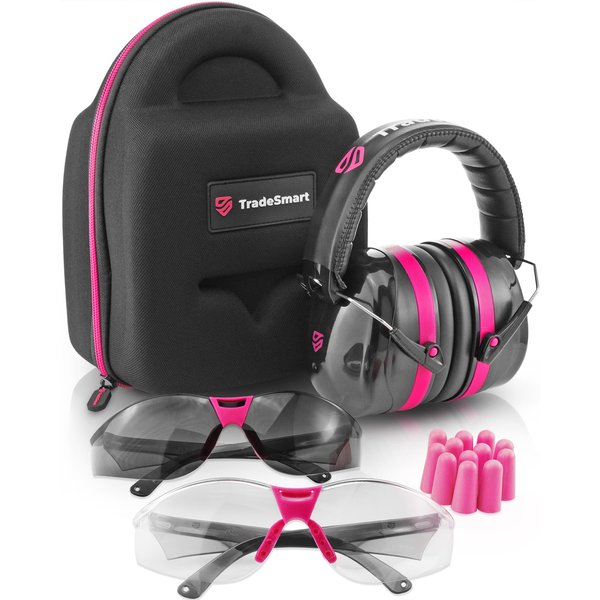 TradeSmart All-in-One Shooting Ear Protection & Range Glasses, 5 Earplugs & Hard Case - Ideal Shooter's Gift for Him and Her