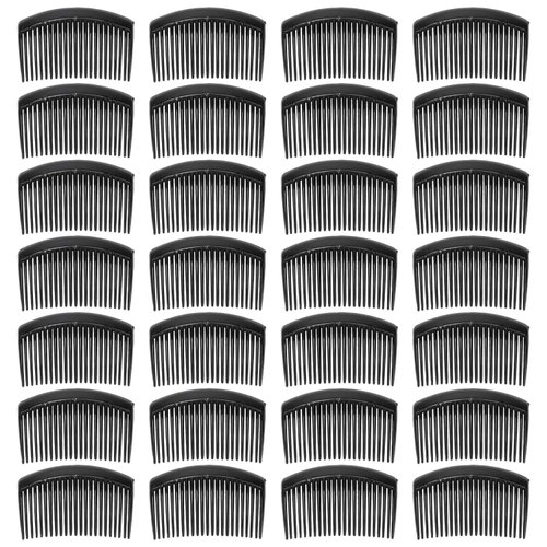 28 Pack Black Small Plastic Hair Side Comb With Long Teeth Hairpins Grips Barrettes Clamps Bows for Women Bridal Wedding Veil Decorative Headpiece French Twist Updo Bun Accessories