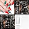 JUNEBRUSHS 10Pcs Christmas Nail Stamping Plates, 6Pcs Nail Art Templates 2 Nail Stamper 2 Scraper with Snowflakes Snowman Santa Xmas Tree Ball Elk Nail Stencils Image Plates Tools(Christmas Style)