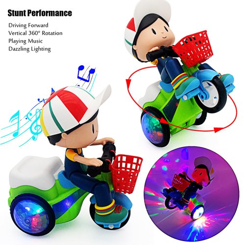 Tipmant Baby Toddler Electric Tricycle Toy Cartoon Motorcycle Vehicle Stunt Performance, Music, Lights, Kids Birthday Gifts (Boy)
