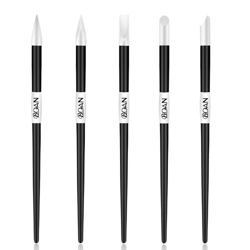 BQAN 5Pcs Nail Art Silicone Pens Nail Art Foil Pen Acrylic Handle Nail Polish Carving Pen Rubber Tip Brushes
