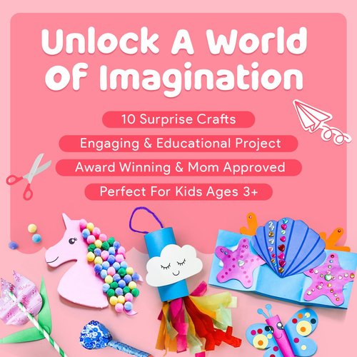 Mumaloo Unicorn Craft Box - 10 Fun Arts and Crafts for Kids Ages 4-8, No Mess, Educational, Mermaid Art Projects, Toddler Crafts Kit with Supplies, Christmas Gift for Girls 3 4 5 6 7 8 Years Old